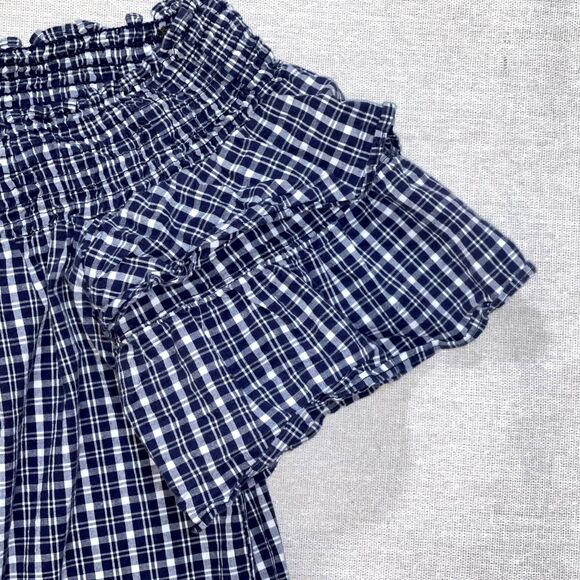 Caslon | Blue Plaid Off the Shoulder Ruffle Sleeve Top | Medium - Picture 4 of 7